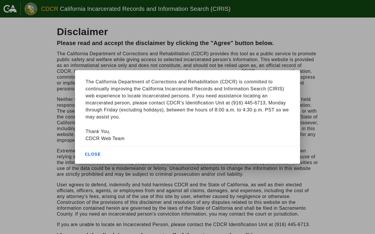 CDCR state prison record search for a Kern County case