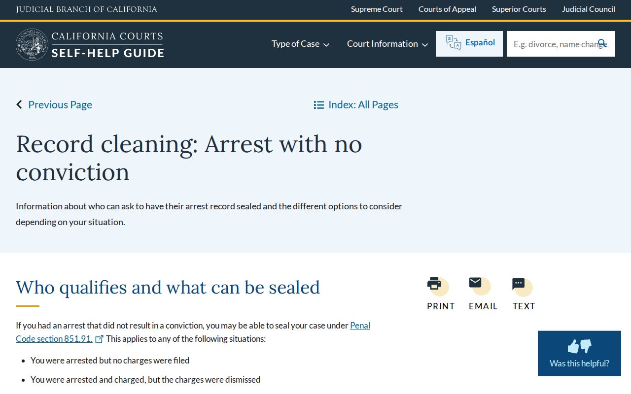 California Courts path for sealing a Kern County arrest record